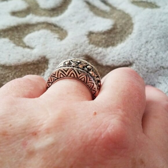 HP-Barbara BixbySS-18KBlack Onyx Sapphire Concave Cigar Wide Band-shaped RingSz9 - Picture 3 of 11